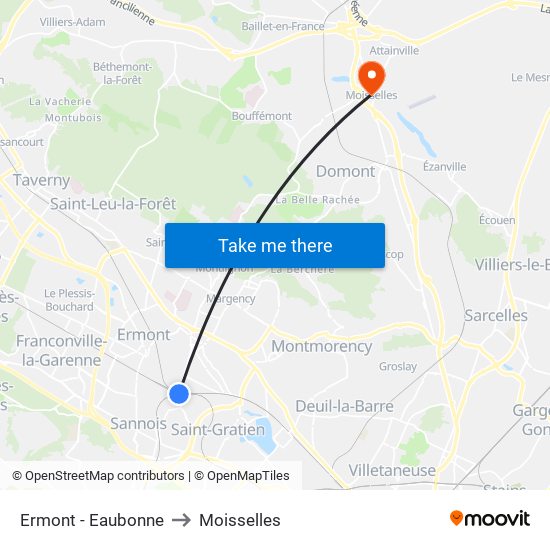Ermont - Eaubonne to Moisselles map