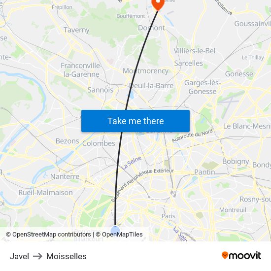 Javel to Moisselles map