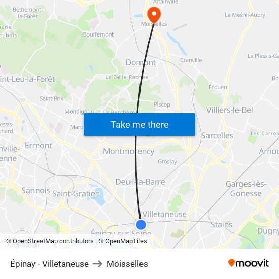 Épinay - Villetaneuse to Moisselles map