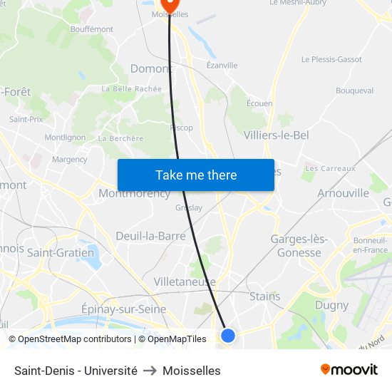 Saint-Denis - Université to Moisselles map