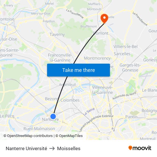 Nanterre Université to Moisselles map