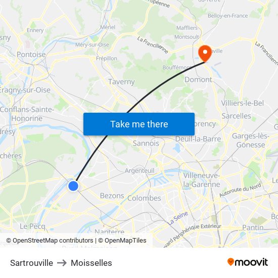 Sartrouville to Moisselles map