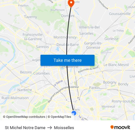 St Michel Notre Dame to Moisselles map