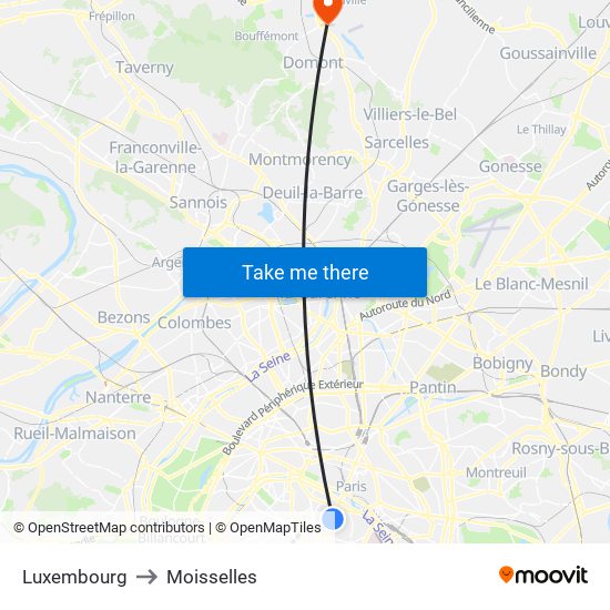 Luxembourg to Moisselles map