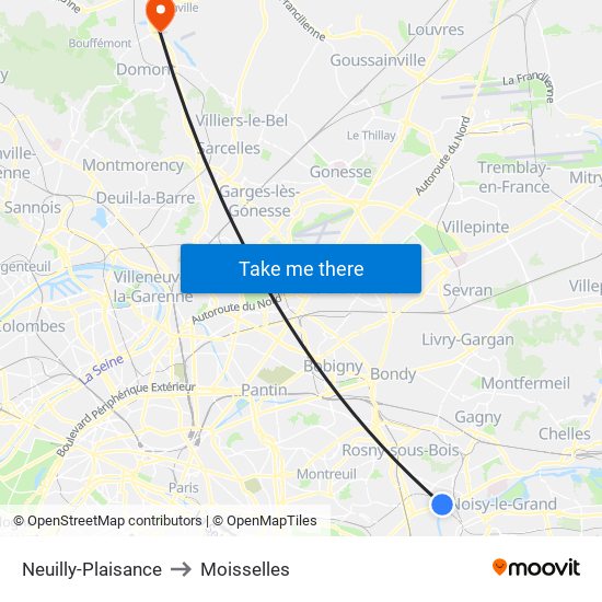 Neuilly-Plaisance to Moisselles map