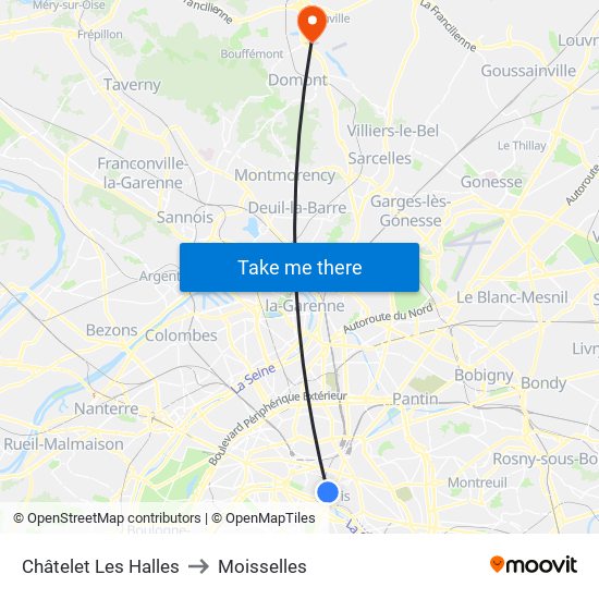 Châtelet Les Halles to Moisselles map