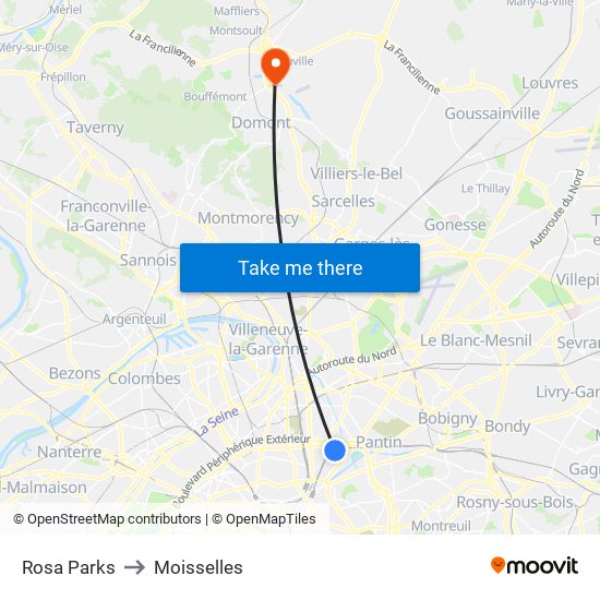 Rosa Parks to Moisselles map