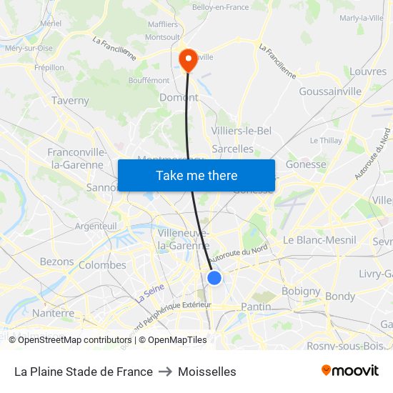 La Plaine Stade de France to Moisselles map