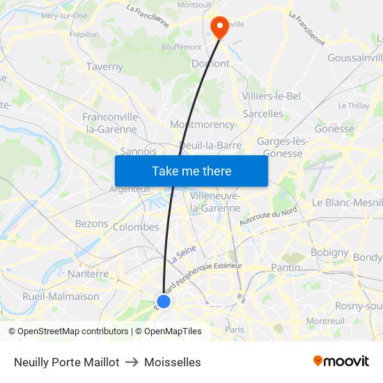 Neuilly Porte Maillot to Moisselles map