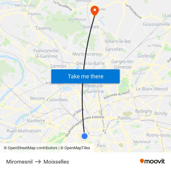Miromesnil to Moisselles map