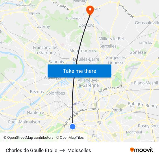 Charles de Gaulle Etoile to Moisselles map