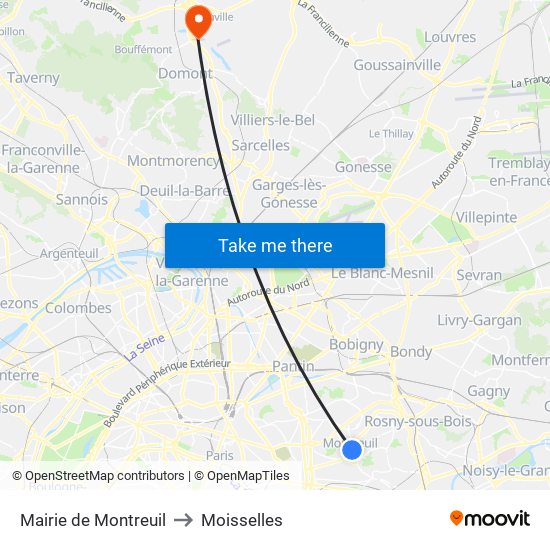 Mairie de Montreuil to Moisselles map