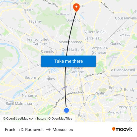Franklin D. Roosevelt to Moisselles map