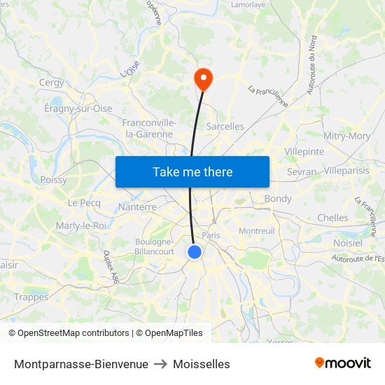 Montparnasse-Bienvenue to Moisselles map