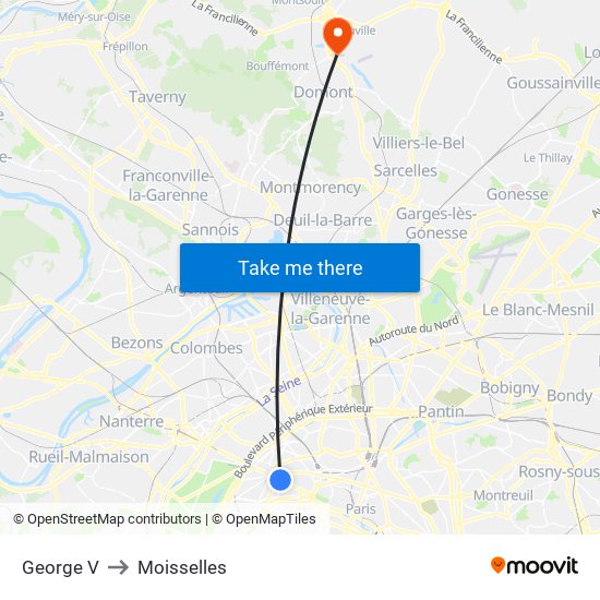 George V to Moisselles map