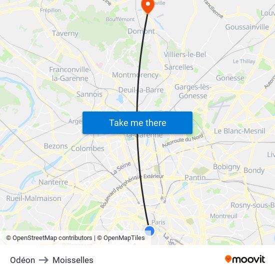 Odéon to Moisselles map