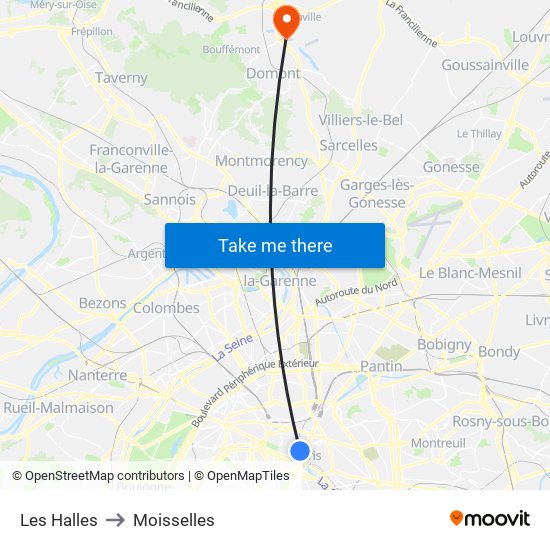 Les Halles to Moisselles map
