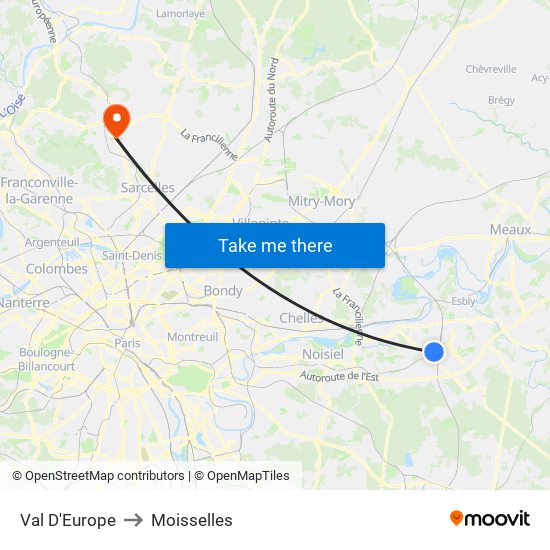 Val D'Europe to Moisselles map