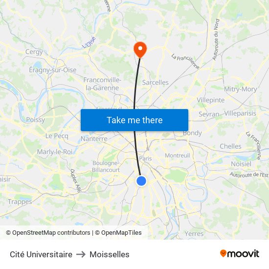 Cité Universitaire to Moisselles map