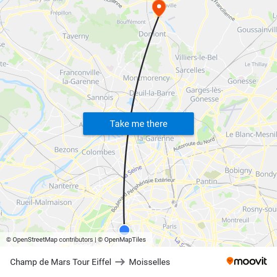 Champ de Mars Tour Eiffel to Moisselles map