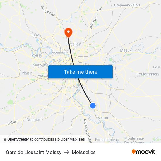 Gare de Lieusaint Moissy to Moisselles map