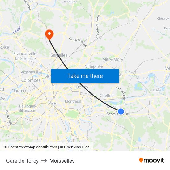 Gare de Torcy to Moisselles map