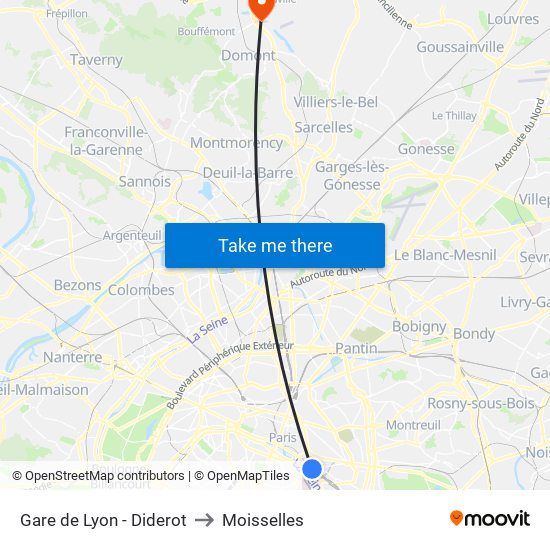 Gare de Lyon - Diderot to Moisselles map