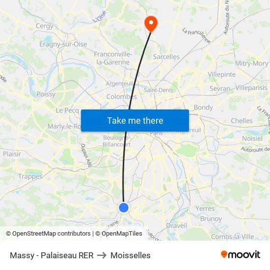 Massy - Palaiseau RER to Moisselles map