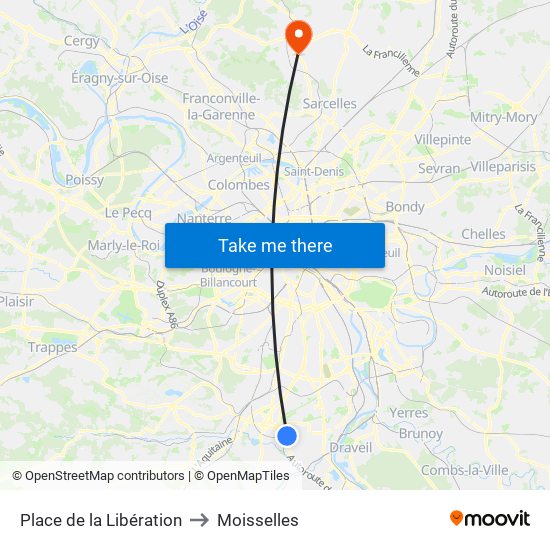 Place de la Libération to Moisselles map
