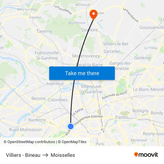 Villiers - Bineau to Moisselles map