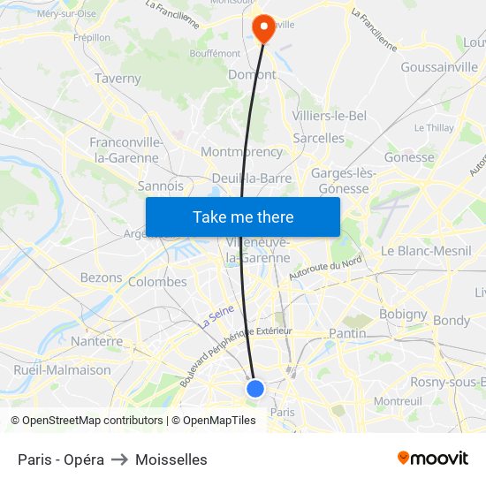 Paris - Opéra to Moisselles map