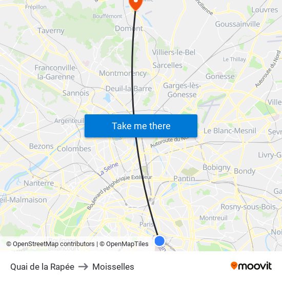 Quai de la Rapée to Moisselles map