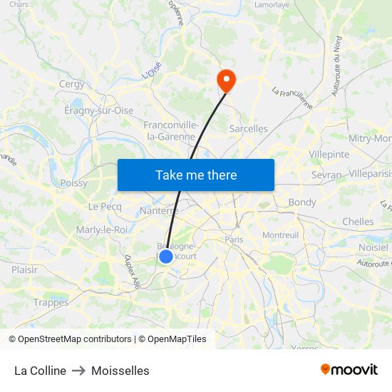 La Colline to Moisselles map