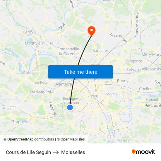 Cours de L'Ile Seguin to Moisselles map