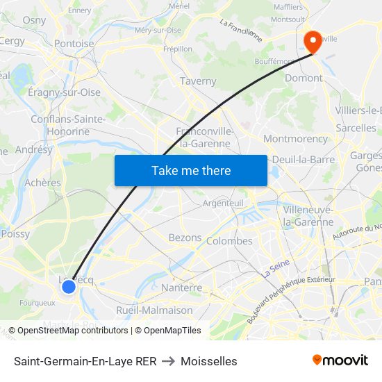 Saint-Germain-En-Laye RER to Moisselles map