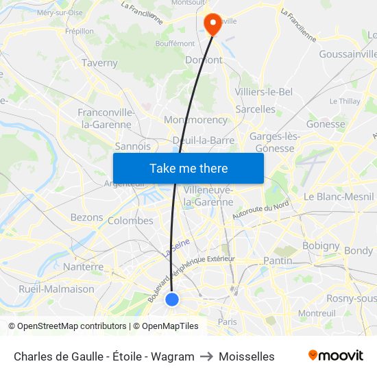 Charles de Gaulle - Étoile - Wagram to Moisselles map