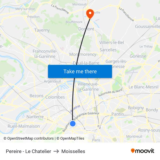 Pereire - Le Chatelier to Moisselles map