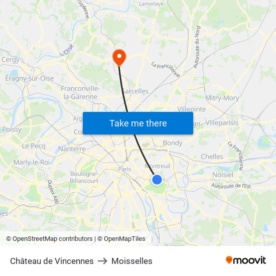 Château de Vincennes to Moisselles map