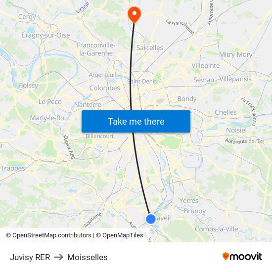 Juvisy RER to Moisselles map