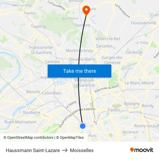 Haussmann Saint-Lazare to Moisselles map
