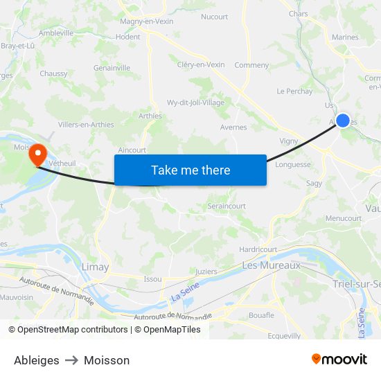 Ableiges to Moisson map