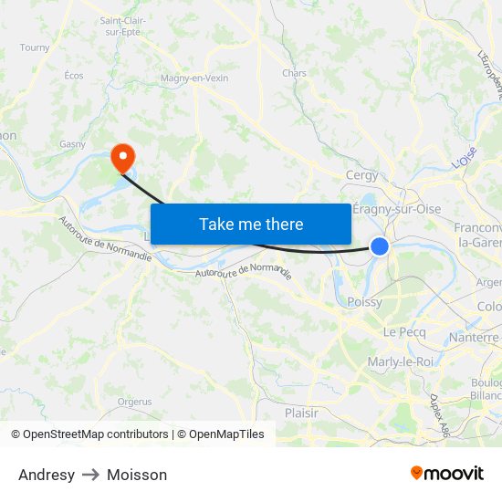 Andresy to Moisson map