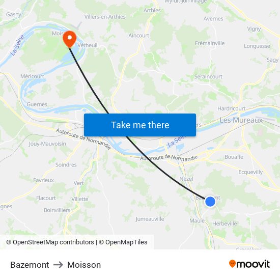Bazemont to Moisson map