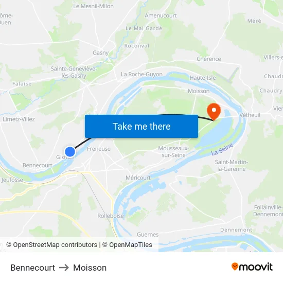 Bennecourt to Moisson map