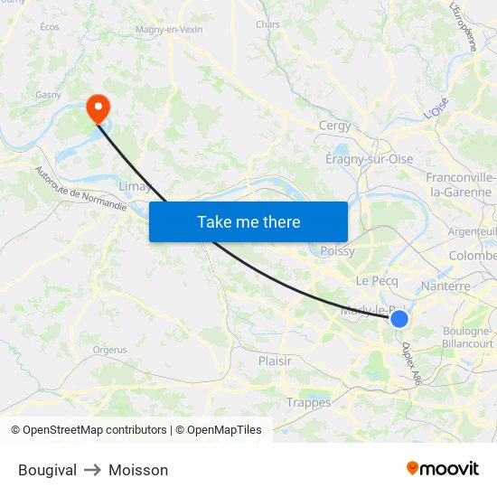 Bougival to Moisson map