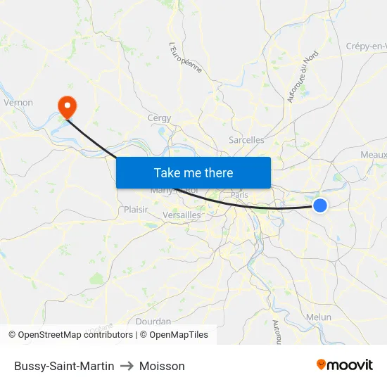 Bussy-Saint-Martin to Moisson map
