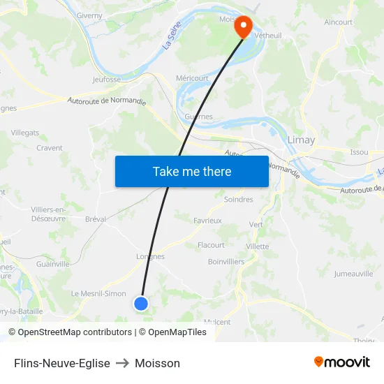 Flins-Neuve-Eglise to Moisson map