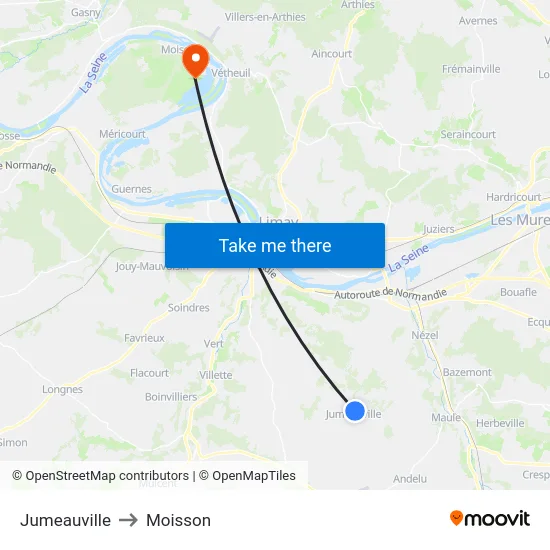 Jumeauville to Moisson map