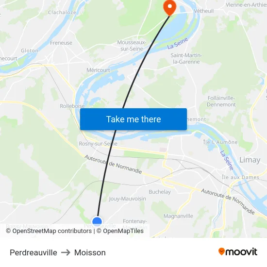 Perdreauville to Moisson map