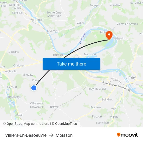 Villiers-En-Desoeuvre to Moisson map
